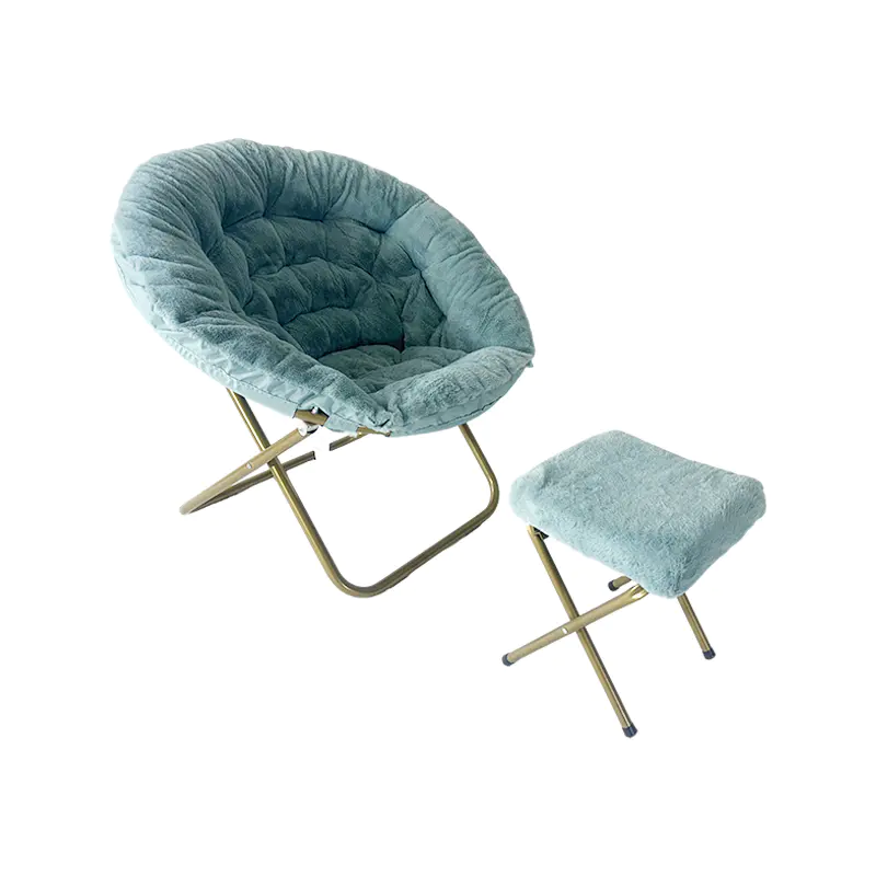 Chaise soucoupe confortable pliable en fausse fourrure avec pouf
